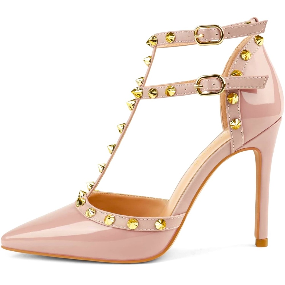 Ankle Strap Heels for Women Stilettos Pumps PEACH, NEW WITH BOX Nude size 9